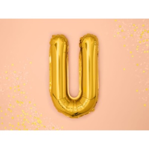 Balon Folie Metalizata Litera U, Flippy, 40 cm, Umflati cu Heliu sau Aer, Ambalaj Individual, Pai inclus, Auriu - Img 3