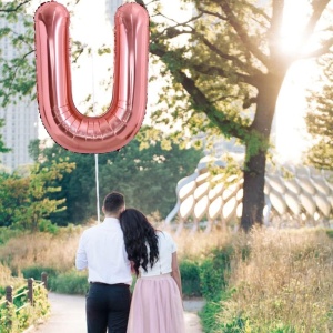 Balon Folie Metalizata Litera U, Flippy, 80 cm, Umflati cu Heliu sau Aer, Ambalaj Individual, Pai inclus, Rose Gold - Img 3