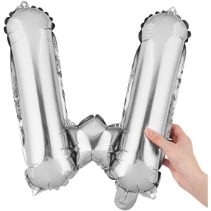 Balon Folie Metalizata Litera W, Flippy, 40 cm, Umflati cu Heliu sau Aer, Ambalaj Individual, Pai inclus, Argintiu - Img 6