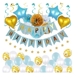 Banner Happy Birthday 100x200 cm, Flippy, Dimensiune Stegulet 11.5x16.5 cm, Rola de Ata Inclusa, Albastru - Img 5
