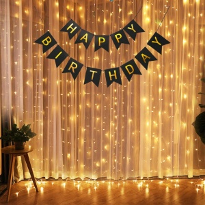 Banner Happy Birthday 100x200 cm, Flippy, Dimensiune Stegulet 11.5x16.5 cm, Rola de Ata Inclusa, Negru - Img 2