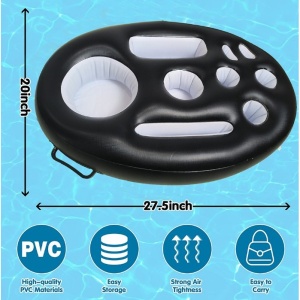 Bar gonflabil/Suport de pahare plutitor, Flippy, cu 9 compartimente, pompa inclusa, PVC, Negru, 25x18,5x4 cm - Img 3