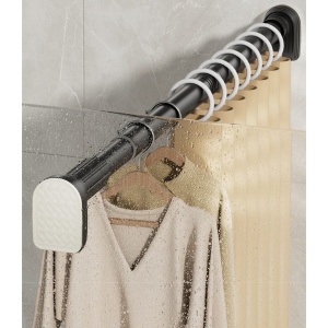 Bara Telescopica Multifunctionala, Flippy, din Otel Inoxidabil si ABS, Utilizare Universala, Extensie 185 - 205 cm, Fara Perforare Perete, Negru - Img 3