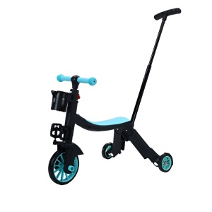 Bicicleta 8 in 1, Flippy, Transformabila, Multifunctionala, Reglare Inaltime, cu Maner de Impingere Detasabil, Tricicleta, Trotineta, 3 Roti, Pedale, Cosulet, 3-6 Ani, Albastru - Img 1