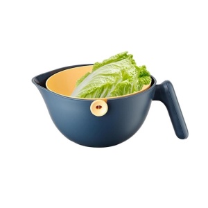 Bol cu Doua Straturi, Flippy, pentru Fructe, Legume, cu Cos de Scurgere a Apei, 2L, din ABS+PP, 29.9 x 22.5 x 11.8 cm, Albastru-Portocaliu - Img 2