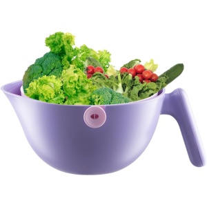 Bol cu Doua Straturi, Flippy, pentru Fructe, Legume, cu Cos de Scurgere a Apei, 2L, din ABS+PP, 29.9 x 22.5 x 11.8 cm, Mov - Img 5