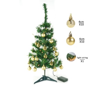 Brad Artificial Impodobit, 60 cm, suport plastic, cu instalatie luminoasa 20 LED alb cald + 20 globuri aurii incluse, Flippy - Img 3