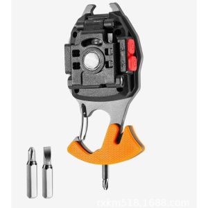 Breloc Multifunctional, Flippy, Model W5147, Kit Supravietuire, Lanterna, Bricheta, Fluier, din ABS/Aluminiu, Alimentare USB, Negru/Portocaliu - Img 4
