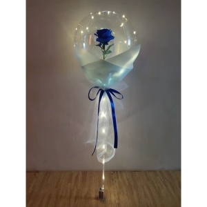 Buchet Decorativ, Flippy, Trandafir in Balon cu Lumini Led, Diametru 35 cm, 2 x Baterii AA (neincluse), Albastru/Alb - Img 2