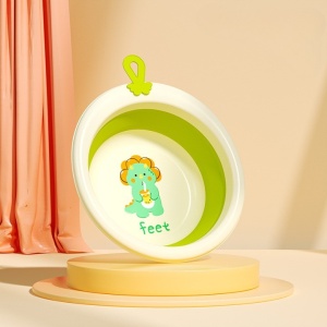 Cada Pliabila pentru Baie pentru Copii, Flippy, Cadita pentru Bebelusi, Model Rotund cu Dinozaur, Verde, 30x30x3.7 cm, 4L - Img 6