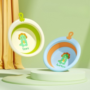 Cada Pliabila pentru Baie pentru Copii, Flippy, Cadita pentru Bebelusi, Model Rotund cu Dinozaur, Verde, 30x30x3.7 cm, 4L - Img 8
