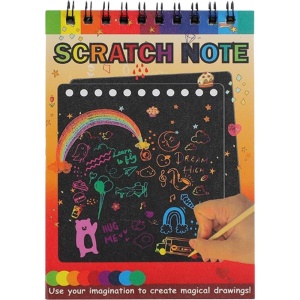 Caiet cu fise razuibile Flippy, DIY Magic Scratch, 12 File, Curcubeu, Creion din Lemn, Cartonase negre, 14 x 10 cm, galben - Img 1