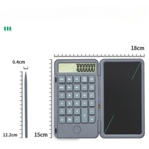 Calculator de Mana Reincarcabil cu Tabla de Scris, Flippy, Calculator Portabil, Ecran LCD, Afisaj cu 12 Cifre, Ecran de 15 cm, Culoare Gri - Img 2