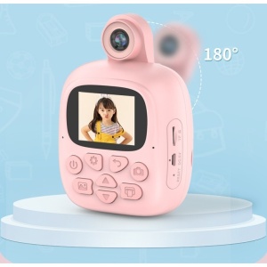 Camera Instantanee pentru Copii, Flippy, Camera Frontala + Selfie, cu Functie de Printare, Cablu USB-C, Bluetooth, Compatibil iOS/Android, Imprimare APP, Model Bunny, Roz - Img 8