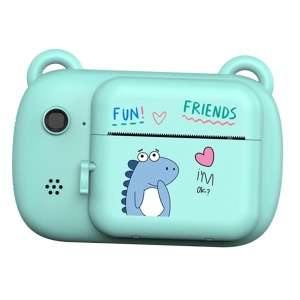 Camera Instantanee pentru Copii, Flippy, Camera Frontala + Selfie, cu Functie de Printare, Cablu USB-C, Bluetooth, Compatibil iOS/Android, Imprimare APP, Model Dino Love, Albastru - Img 1