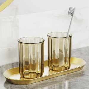 Cana de Apa pentru Clatit, Flippy, pentru Periuta de Dinti, 200 ml, 10.4 x 7.3 cm, Maro Transparent - Img 5