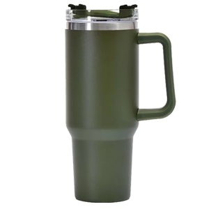 Cana Termos din Plastic, Flippy, pentru Bauturi Calde si Reci, cu Maner, 9.9x9.9x27 cm, Verde Army - Img 9