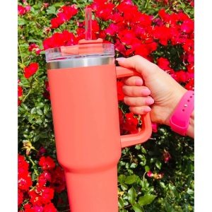 Cana Termos din Plastic, Flippy, pentru Bauturi Calde si Reci, cu Maner, 9.9x9.9x27 cm, Portocaliu - Img 3