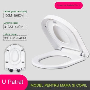 Capac de Toaleta cu Reductie 2 in 1, Flippy, pentru Copii si Adulti, Coborare Lenta si Silentioasa, Instalare Usoara, din PP5 , in Forma de U Patrat, Alb - Img 3