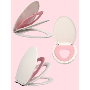 Capac de Toaleta cu Reductie 3 in 1, Flippy, pentru Copii +3 Ani si Adulti, Coborare Lenta si Silentioasa, Instalare Usoara, din PP5 , in Forma de O, Alb/Roz - Img 6
