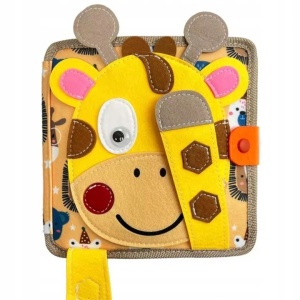 Carte Senzoriala Educativa Montessori 7in1, Flippy, Dezvoltare Abilitati Motorii, 8 Pagini, 3D, cu Elemente Detasabile, Model Girafa, 21x21x8 cm, Maro - Img 3