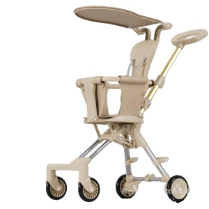 Carucior Pliabil, Flippy, 1-3 Ani, Reversibil, 4 Roti, Parasolar, din Aliaj de Aluminiu + Plastic + Textil, 52 x 42 x 90 cm, Bej - Img 1