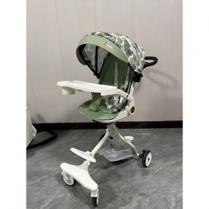 Carucior Sport Flippy 3in1, 6-36 Luni, Reversibil, Pliabil, Tavita pentru Masa, Pozitie de Somn, Centura de Siguranta, Roti 360, Suport Pahar, Copertina pentru Soare, 32x63x95cm, Verde Model Frunze - Img 6