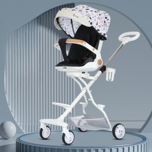 Carucior Sport Flippy 3in1, 6-36 Luni, Reversibil, Pliabil, Tavita pentru Masa, Pozitie de Somn, Centura de Siguranta, Roti 360, Suport Pahar, Copertina pentru Soare, 32x63x95cm, Bej Model Cosmos - Img 3