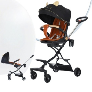 Carucior Sport Flippy 3in1, 6-36 Luni, Reversibil, Pliabil, Tavita pentru Masa, Pozitie de Somn, Centura de Siguranta, Roti 360, Suport Pahar, Copertina pentru Soare, 32x63x95cm, Negru, Model Pisicute - Img 2