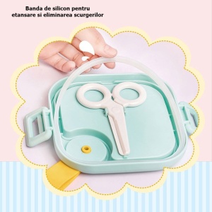 Caserola pentru copii Flippy, lunch box, 750 ml, doua boluri, lingura, foarfeca din plastic, rezistenta la scurgeri, Albastra - Img 10