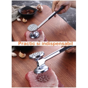 Ciocan pentru snitele si carne Flippy, din aliaj de zinc, maner antialunecare, doua capete, 22 cm, argintiu - Img 2