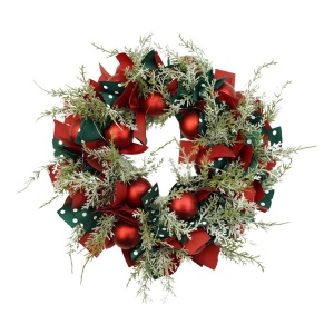 Coronita de Craciun pentru usa, Rosu/Verde, 40 cm, PVC, Artificiala, Decorata, cu LED, Interior/Exterior, Flippy - Img 1