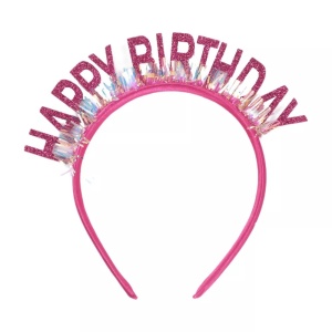 Coronita Decorativa pentru Petreceri, Flippy, Tema Aniversare, Model Happy Birthday, Marime Universala, Roz - Img 1
