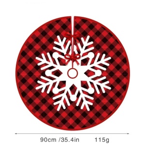 Covoras pentru Bradul de Craciun, Flippy, din Tesatura Pufoasa, cu Fundite de Prindere, Model Fulg de Nea, Carouri Rosu/Negru, Diametru 90 cm - Img 2