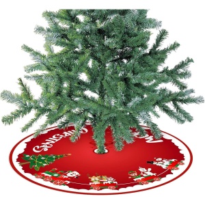 Covoras pentru Bradul de Craciun, Flippy, din Tesatura Pufoasa, cu Fundite de Prindere, Model Sania lui Mos Craciun, Rosu, Diametru 90 cm - Img 3