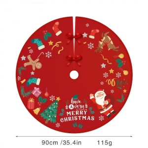 Covoras pentru Bradul de Craciun, Flippy, din Tesatura Pufoasa, cu Fundite de Prindere, Model Mos Craciun, Rosu, Diametru 90 cm - Img 2