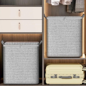 Cutie de Depozitare cu Fermoar, Flippy, Pliabila, Maner Ranforsat, Fermoar Rezistent, pentru Haine, Paturi, Plapumi, Perne, Lenjerii de Pat, Jucarii, 61x50x71 cm, 210 Litri, Gri - Img 6