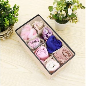 Cutie De Depozitare, Flippy, Pentru Lenjerie, Sosete Si Sutiene, Material Textil, 8 Compartimente, 32 x 16 x 10 cm, Culoare Bej - Img 5