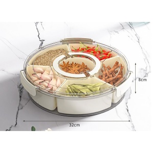 Cutie de Depozitare pentru Alimente, Flippy, cu 6 Compartimente, pentru Condimente, Fructe, Legume, cu Manere de Prindere, Rotativa 360 de Grade, Inchidere Ermetica, 32x8 cm, Alba - Img 17