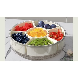 Cutie de Depozitare pentru Alimente, Flippy, cu 6 Compartimente, pentru Condimente, Fructe, Legume, cu Manere de Prindere, Rotativa 360 de Grade, Inchidere Ermetica, 32x10 cm, Alba - Img 7