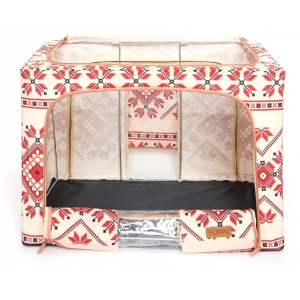 Cutie de Depozitare Pliabila, Flippy,100 L din Bumbac si In, 60X42X40 cm, Fereastra Frontala, 2 Usi de Acces cu Fermoar Bidirectional, Cadru Metalic, Suport Baza Stabil din Plastic, Motiv Traditional Model 2 - Img 5