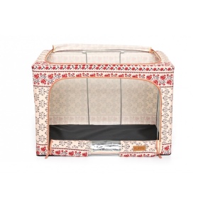 Cutie de Depozitare Pliabila, Flippy,100 L din Bumbac si In, 60X42X40 cm, Fereastra Frontala, 2 Usi de Acces cu Fermoar Bidirectional, Cadru Metalic, Suport Baza Stabil din Plastic, Motiv Traditional Model 3 - Img 8