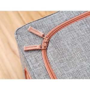 Cutie de Depozitare Pliabila, Flippy, 66 L, din Bumbac si In, 50x40x33 cm, Fereastra Frontala, 2 Usi de Acces cu Fermoar Bidirectional, Cadru Metalic, Suport Baza Stabil din Plastic, Gri - Img 5