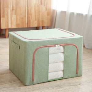Cutie de depozitare pliabila, Flippy, Cu fermoar, 100 L, Textil, 60x42x40 cm, Cadru Metalic, Suport Baza Stabil din Plastic, Verde - Img 4