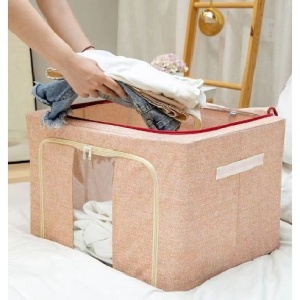 Cutie de depozitare pliabila, Flippy, Cu fermoar, 66 L, Textil, 50x40x33 cm, Cadru Metalic, Suport Baza Stabil din Plastic, Crem - Img 4