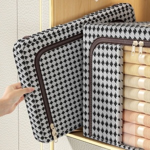Cutie de Depozitare Pliabila, Flippy, Cu fermoar Bidirectional, 24 L, Textil, 40x30x20 cm, Cadru Metalic, o Fereastra, Suport Baza Stabil din Plastic, Design Zebra, Alb Negru - Img 4