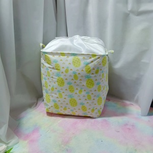 Cutie de Depozitare Pliabila, Flippy, Impermeabila, cu Snur, Capacitate 100 L, cu Manere, 50x50x40cm, Model Ananas, Galben - Img 4