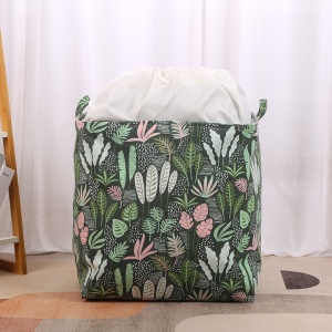 Cutie de Depozitare Pliabila, Flippy, Impermeabila, cu Snur, Capacitate 100 L, cu Manere, 50x50x40cm, Model Frunze, Verde - Img 9