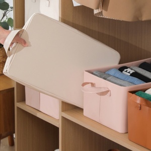 Cutie de Depozitare Tip Cos, Flippy, Material Piele Ecologica, Pliabila, 47x28x20 cm, 26 l, Cadru Metalic, cu Manere, Roz - Img 4