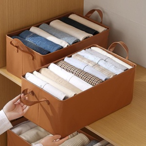 Cutie de Depozitare Tip Cos, Flippy, Material Piele Ecologica, Pliabila, 47x28x20 cm, 26 l, Cadru Metalic, cu Manere, Maro - Img 2